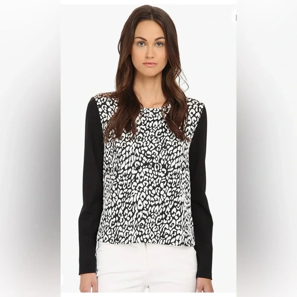 Kate Spade NY Leopard Jacquard Panel Top Career Black/White Size Medium